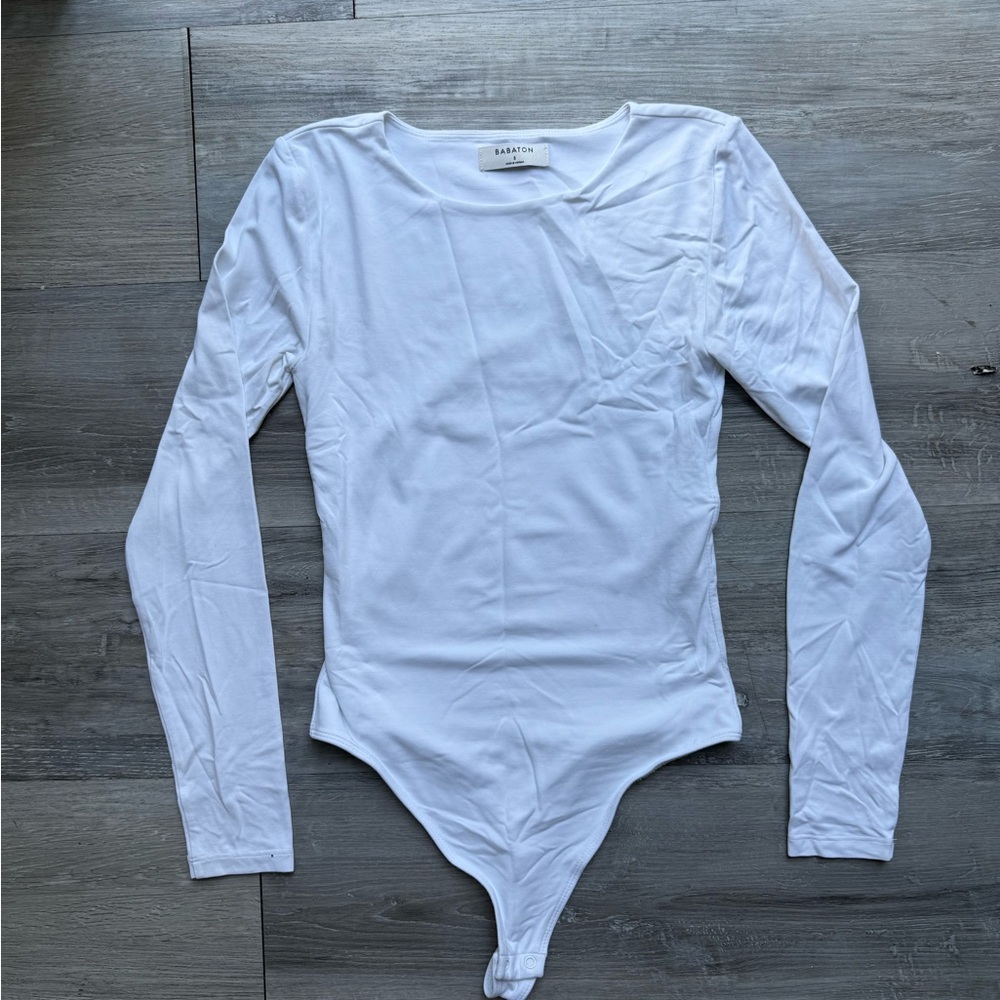 Aritzia Babaton White Long Sleeve Bodysuit